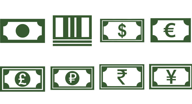 Collection of international currency symbols and banknotes illustration, premium file (209).eps