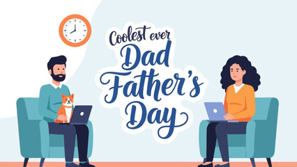 Naklejka premium Father's Day celebration with family, pet, and laptops