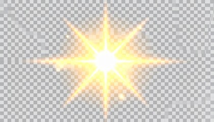 Glowing starburst with yellow-orange light streaks and radiant core on transparent background