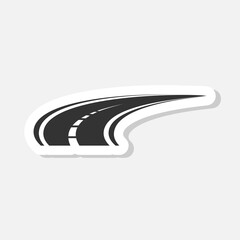 Curving tarred road icon sticker isolated on gray background