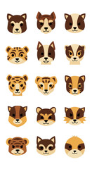 Obraz premium ute Cartoon Animal Head Icons Set Vector Illustration