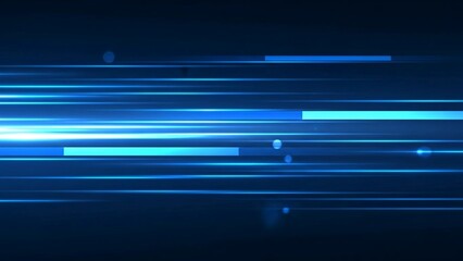 Blue glowing horizontal lines and rectangles on dark blue background with vibrant light effects and motion blur