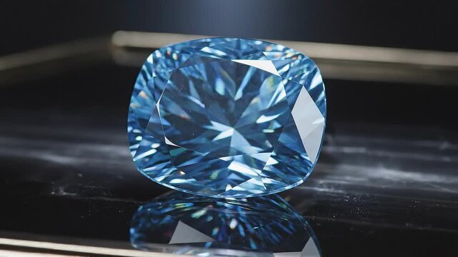 Extreme Close Up of a Large Cushion Cut Blue Topaz Gem