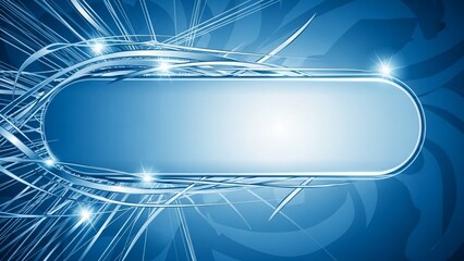 Futuristic blue background with glowing white capsule shape and dynamic light trails creating a sense of motion and technology