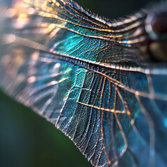 Intricate Veins on Iridescent Dragonfly Wing Macro