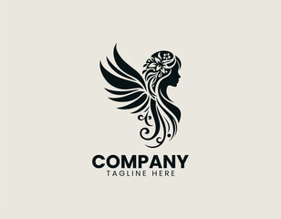 Fototapeta premium Winged female silhouette logo expresses elegance freedom and harmony in clean modern vector style