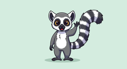 Naklejka premium Cute Lemur Waving Hand Cartoon Vector Illustration.