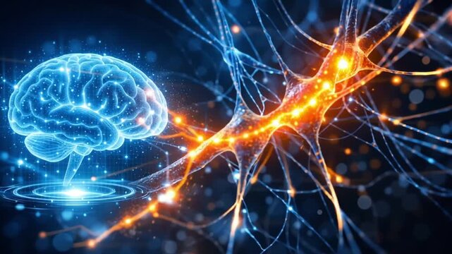 Neuroscience brain sleep stress concept glowing blue neural network synapse connection abstract science design medical technology background mind biology health research digital art vibrant energy