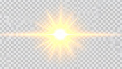 Radiant yellow light burst with glowing halo and central flare on transparent background