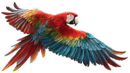 Obraz premium Vibrant Scarlet Macaw with Expansive Wings Displaying Its Brilliant Feathers and Colors Captured on Transparent Background