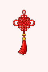 Obraz premium Chinese knot decoration, flat vector design, symmetrical weaving pattern, red color, minimal highlights, clean line art.
