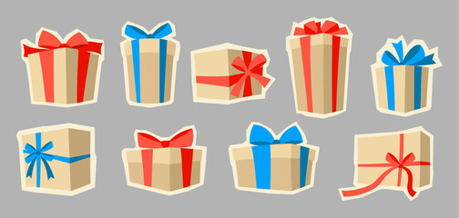 Set of gift boxes. Craft presents for celebration, discounts or promotions.