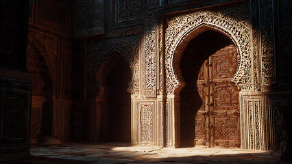 Obraz premium Islamic architecture interior with ornate archways and intricate designs in a historic building