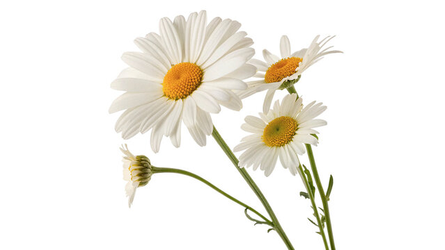 White daisies with yellow centers grow in a bunch showing vibrant details and natural beauty isolated on transparent background cut out