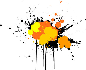 orange yellow black watercolor ink brush painting dropped splatter splash artistic grunge graphic element on white background