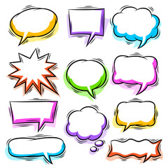 Cartoon speech bubbles set. Pop art illustration in comic style.