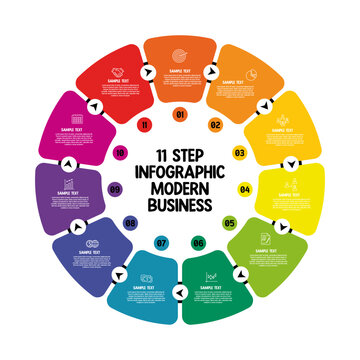 circle infographic template with 11 steps, process or options, process chart, Used for process diagram, presentations, workflow layout, flow chart, infograph. Vector editable illustration.
