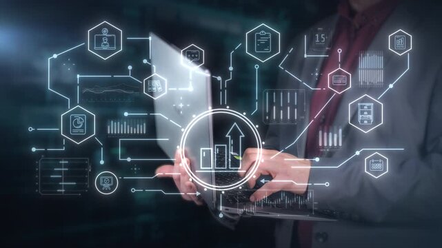 Business management connecting data and analytics for growth