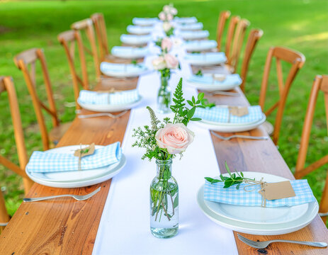 Long Outdoor Wedding Table Reception Setup