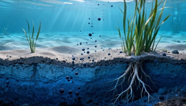 cross section of seagrass roots absorbing carbon perfect for world seagrass day