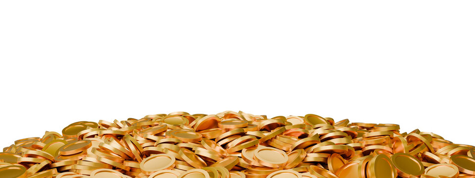 3d render a pile of gold coins isolated on transparent background for financial concept, png format.