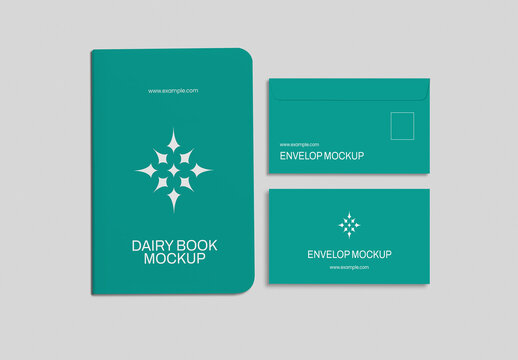 Dairy And Envelope Mockup