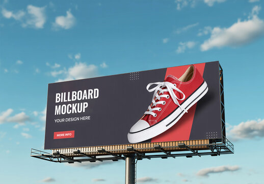 Horizontal Billboard Mockup Against Blue Sky