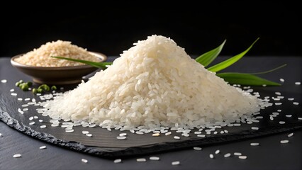 Premium White Rice Display on Black Slate
