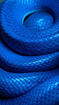 Close-up macro abstract of vibrant blue snake scales coiled and overlapping