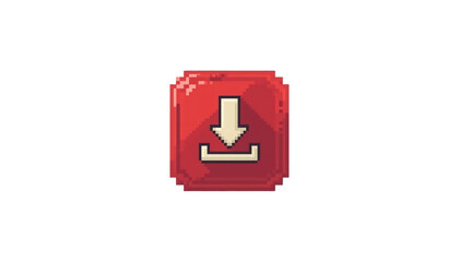 Obraz premium A red pixelated download button icon on transparent background