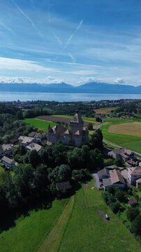 Vufflens Castle medieval fortress Swiss Vufflens-le-Ch&acirc;teau canton of Vaud, Switzerland
