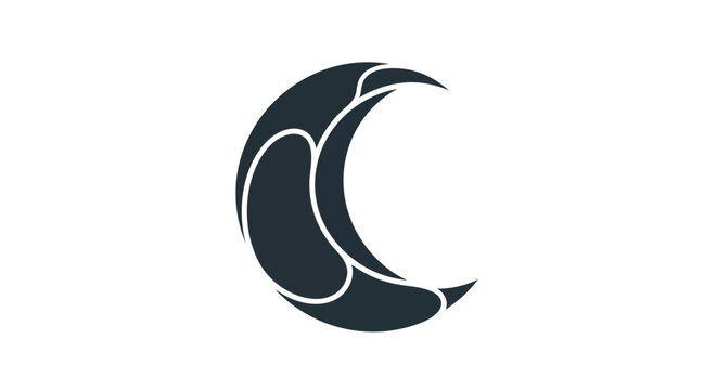 Abstract crescent moon symbol on white