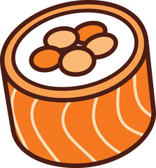 A delicious salmon maki sushi roll with bright orange fish and delicate roe illustration © Rakib