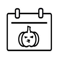 Halloween calendar icon. Calendar with Halloween pumpkin vector icon. Vector graphic, not Artificial Intelligence, logo illustration. Replaceable vector design.	
