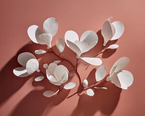 Elegant Paper Floral Arrangement Against Coral Background