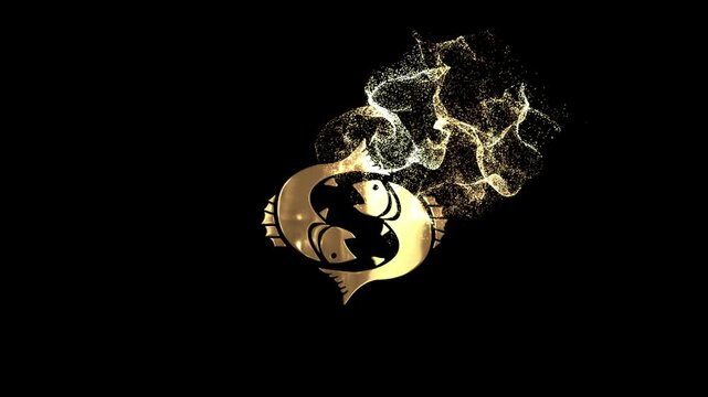 Pisces zodiac sign, horoscope, golden particles alpha channel, zodiac sign with a transparent background