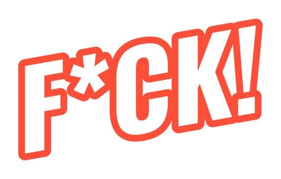 FCK modern bold outlined web element. Censored swear. Expletive communication. Frustration rage. Online outburst. Slanted text design with red contour. Angled typography, UI UX. Oswald font used