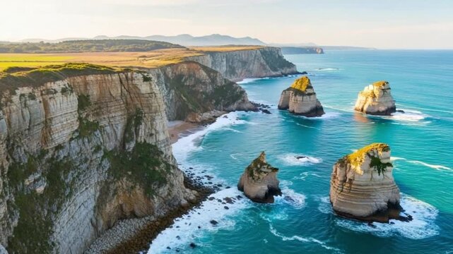 Aerial view of the twelve apostles limestone stack rock formations along the great ocean road in victoria australia