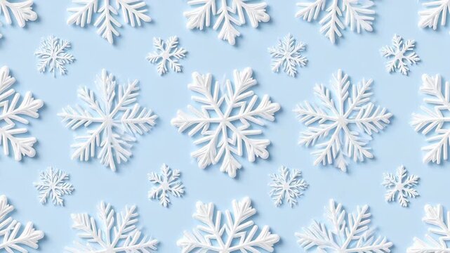 White snowflakes pattern on light blue background