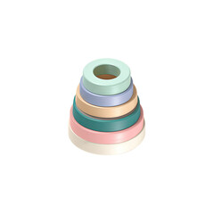 Stacked rings form conical tower, pastel colors, gradient, centered on black
