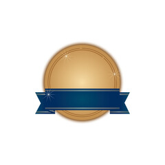 青いリボンを添えたゴールドのメダル