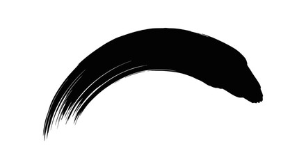 A black brush stroke on a white background is viewed straight on in a minimalist style