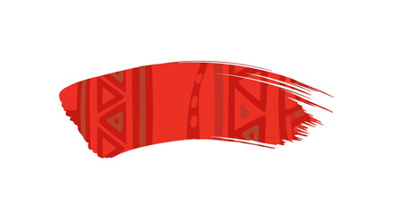 Vibrant red brush stroke with intricate patterns and designs on a clean white background