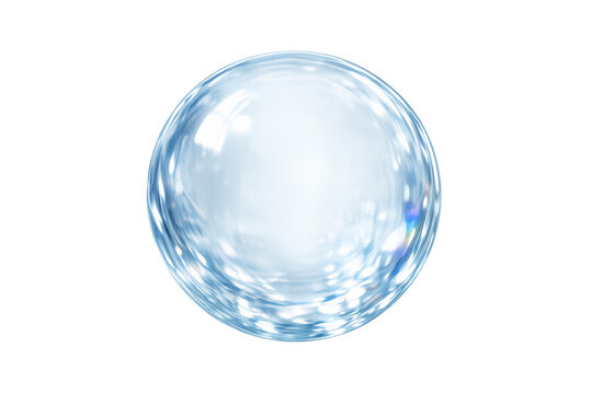 Water drop forming a smooth, shiny, transparent sphere, reflecting light and blue hues, with a clean check pattern background