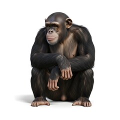 Naklejka premium Chimpanzee Sitting in Thoughtful Pose on White Background