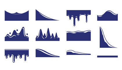 Abstract fluid wave shapes in dark blue with dripping and jagged patterns in vector grid