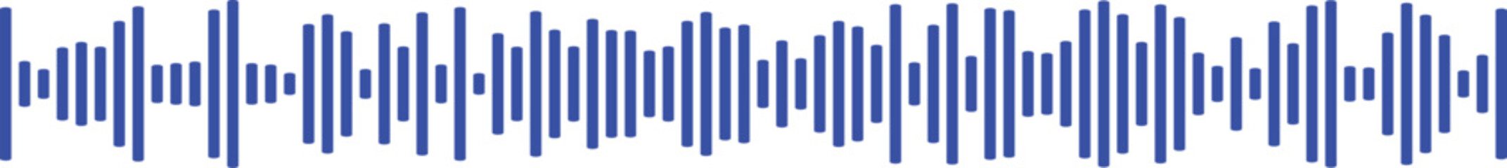 Obraz premium Bright blue sound wave graphic on white background. Abstract digital representation of audio, music, and voice technology. Modern, clean waveform for broadcast or podcast. Vector art.