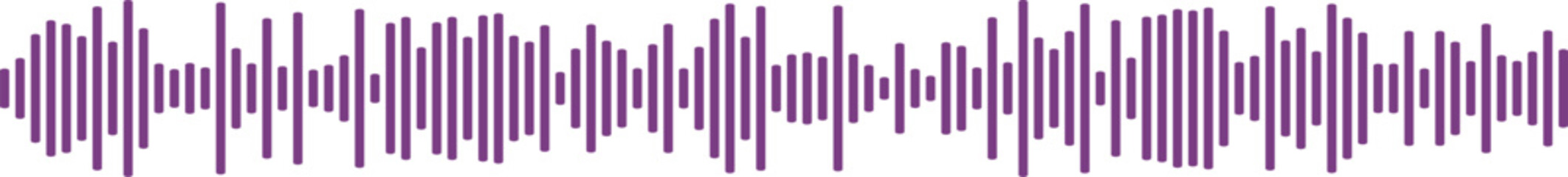 Deep purple abstract sound wave illustration on white. Modern digital waveform representing audio, music, and voice for technology or broadcast applications. Minimalist vector design.