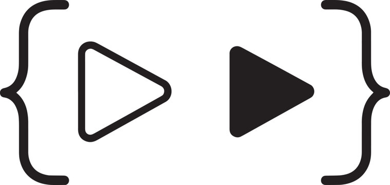 Programming code brackets and play video player buttons vector icons
