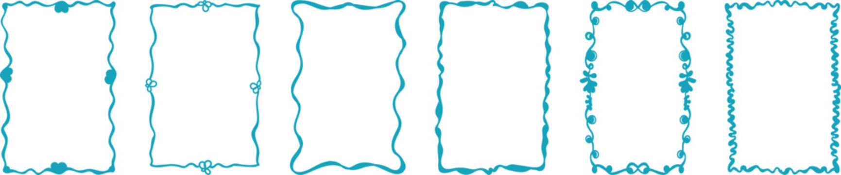 Whimsical doddle style hand drawn frames set. cute borders collection for wedding invitation designs, menu or greeting cards. 